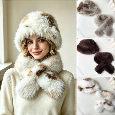 Thickened Faux Fur Hat Scarf Soft Plush Cross Scarf Comfortable Fisherman Hat  Winter