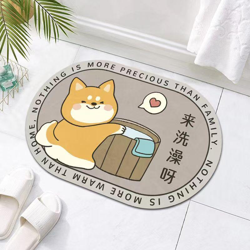 Puppy Cartoon Diatom Mud Non-Slip Bathroom Mat - Quick Dry & Water Absorbent Floor Mat
