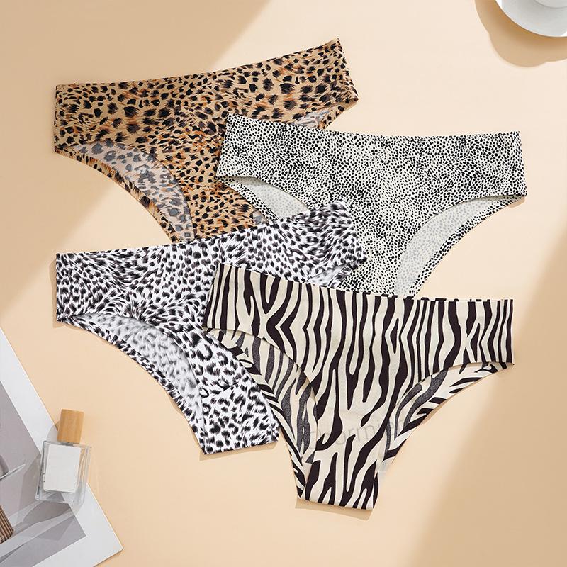 Personalized sexy leopard print briefs low waist European and American printing pure desire ice silk seamless invisible underwear women