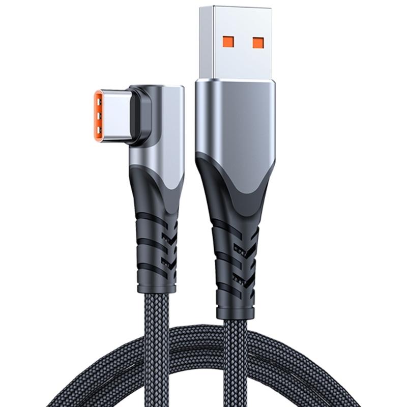 Durability Braided USB to USB C Cable for Phone 15/16 6A 66W Charging Cord Data Transmission with Right Angle Design