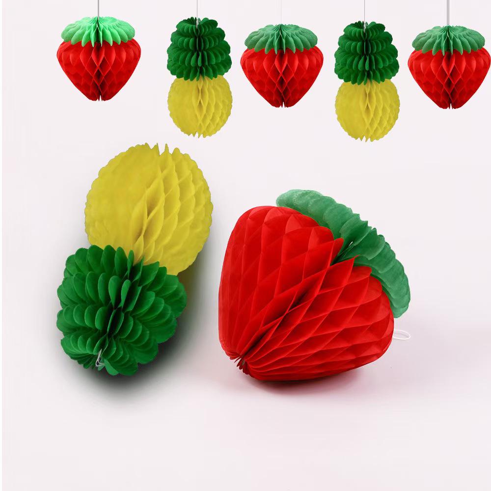 Spring Tropical Fruit Party Ceiling Decorations: Pineapple, Strawberry, Apple, and Grape Honeycomb Balls