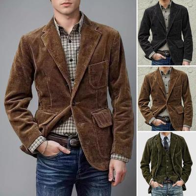 Retro Cordmantel Revers Langarm Einreihig Lässige Anzugjacke