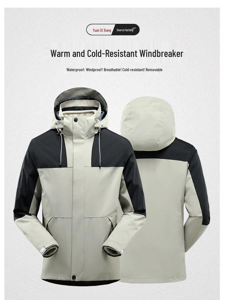 Men's and Women's Outdoor Windproof Waterproof Two-Piece Detachable Ski Suit, Three-in-One for Mountaineering