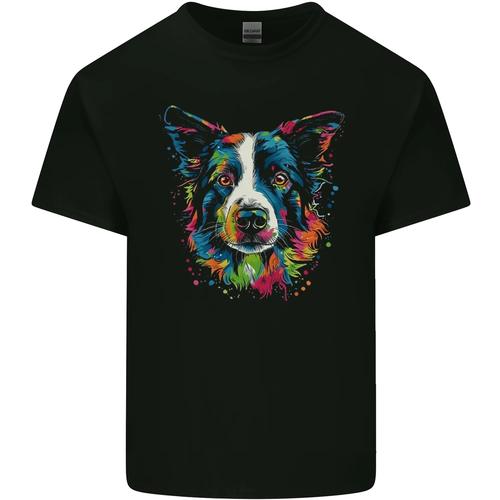 A Colourful Border Collie Dog Unisexs Cotton TShirt Tee Top 2XL