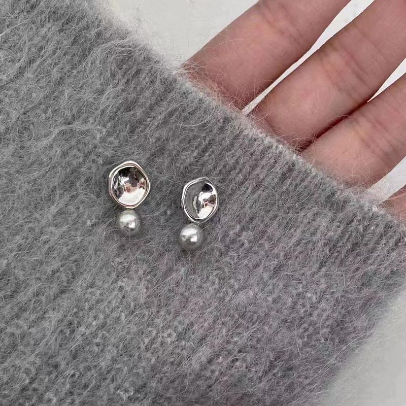 

New French Grey Imitation Pearl Pendant Earrings for Women Crystal Engagement Wedding Party Temperament Elegant Ear Jewelry