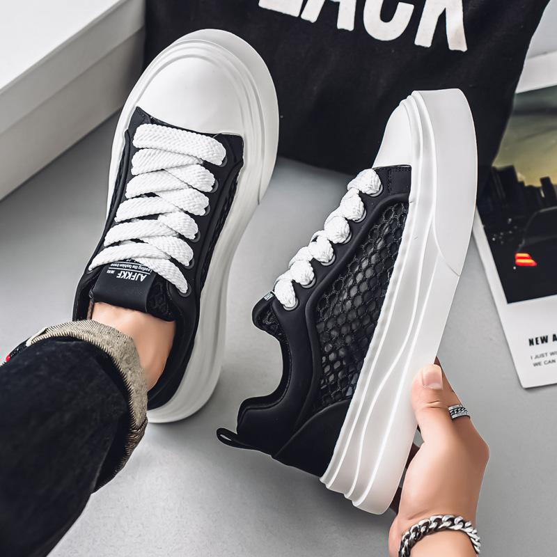 Little White Shoes Summer Mesh Breathable Hollow Thin Comfortable Board Shoes Teen School Style Fashion Korean Version Skateboard Shoes