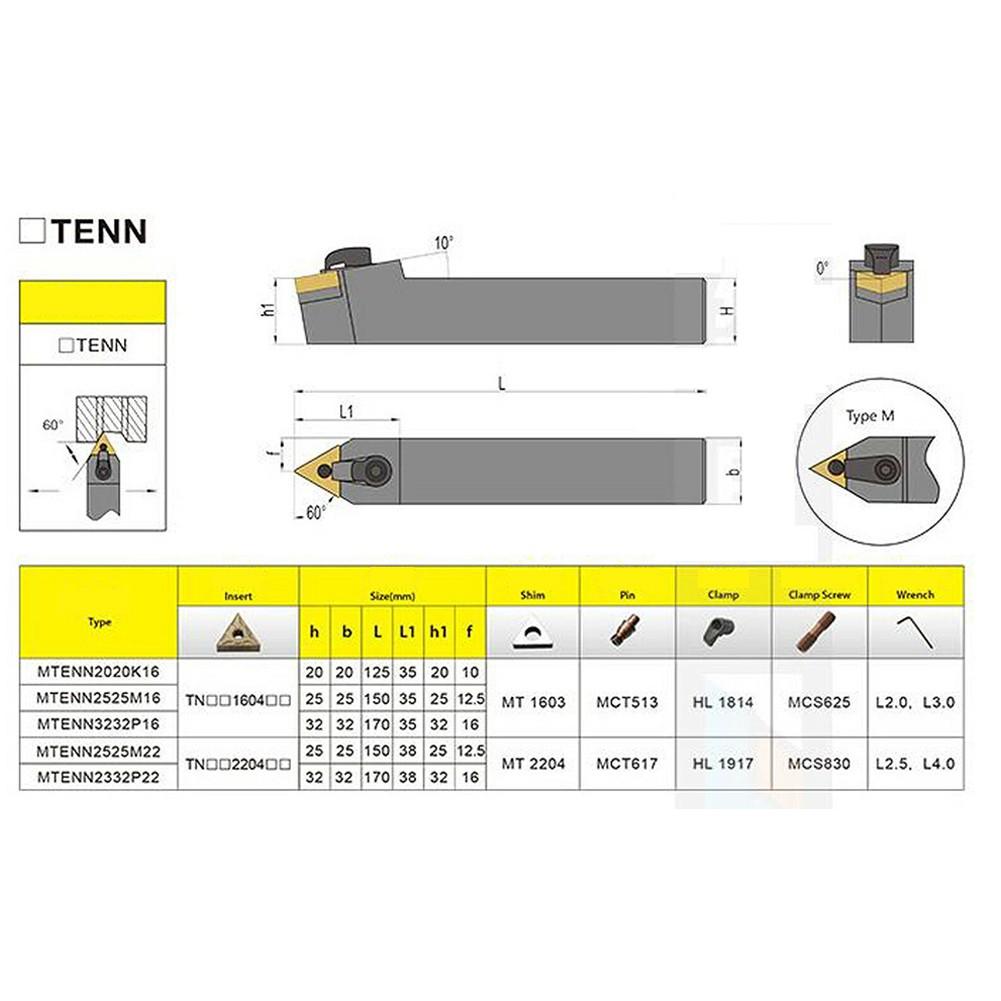 MTENN1616H16 CNC Lathe External Turning Tool Holder For TNMG1604 Inserts