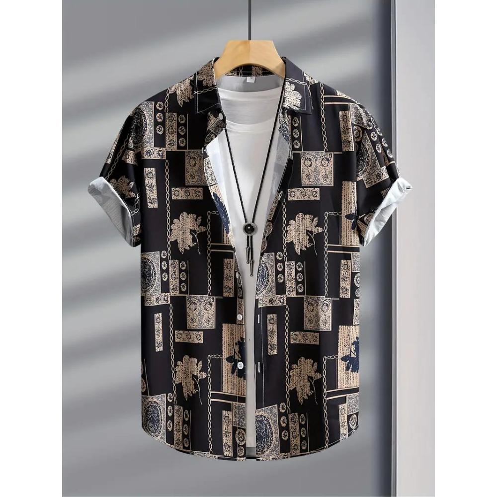 Palmshadow Cuban Camisa Men's Clothing Simple Hawaiian Print Poplin Shirt Business Holiday Everyday Outdoor Short Sleeve Shirt