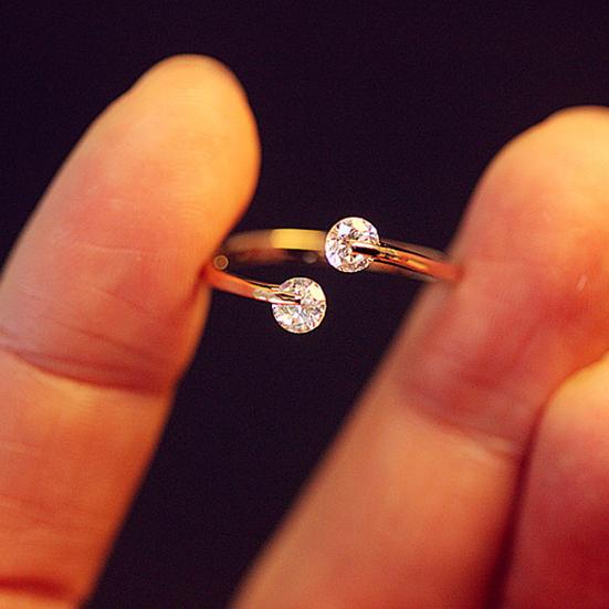 Damen Mode Offener Fingerring mit doppeltem Zirkonia-Besatz Party Schmuck Geschenk