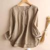 Top Casual Suelto Retro Artístico de Algodón y Lino para Mujer de Manga Media/Corta Talla Grande para Primavera/Verano