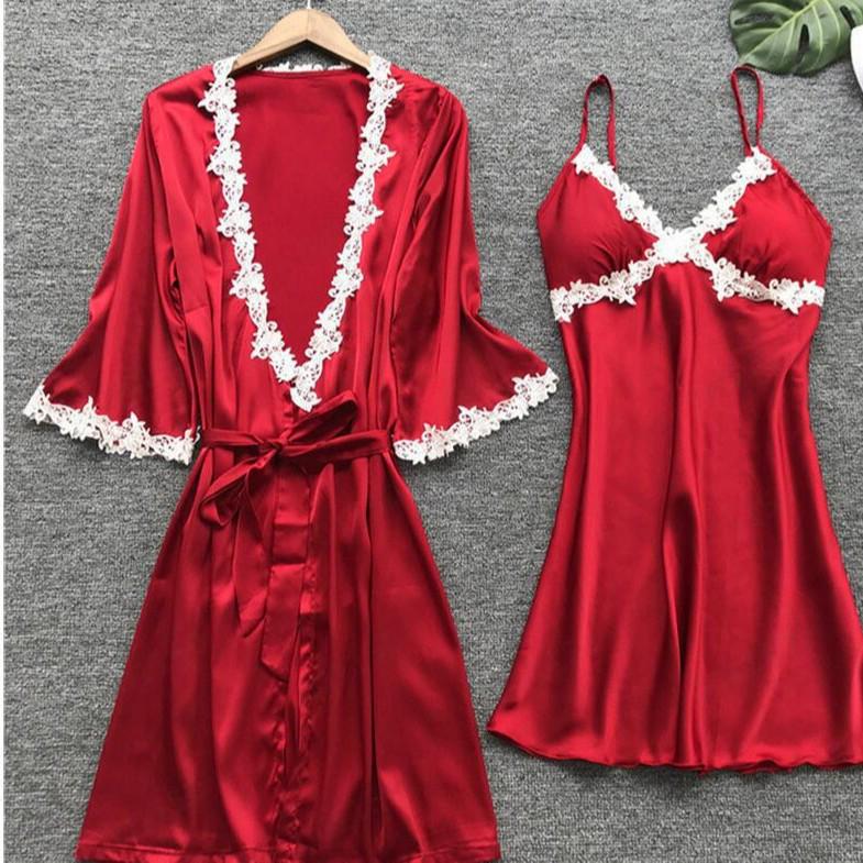 2019 Europäischer & Amerikanischer Damen Übergröße Sexy Pyjama Set: Sommer Braut Morgenmantel mit halben Ärmeln & Bademantel