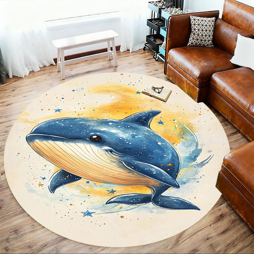 1pc Whale Starry Round Chair Mat Area Rug - Non-Slip, Floor Mat for Office, Bedroom, and Indoor Decor -1002115