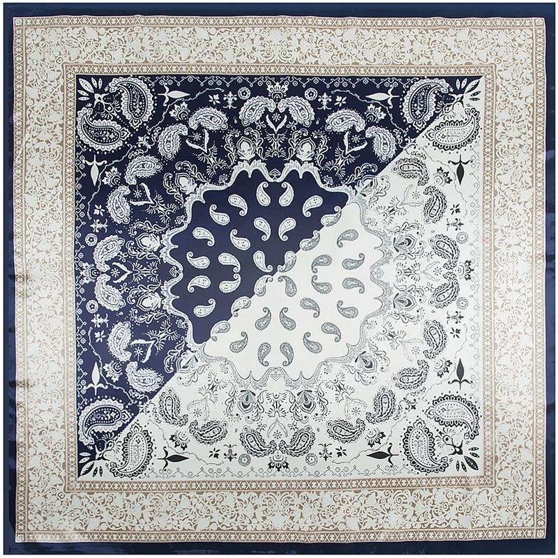 90X90Cm Bohemian Handkerchief Scarf For Women Small Shawl Silk Satin Hair Scarf Color Blocked Female Square Bandana Head Scarves