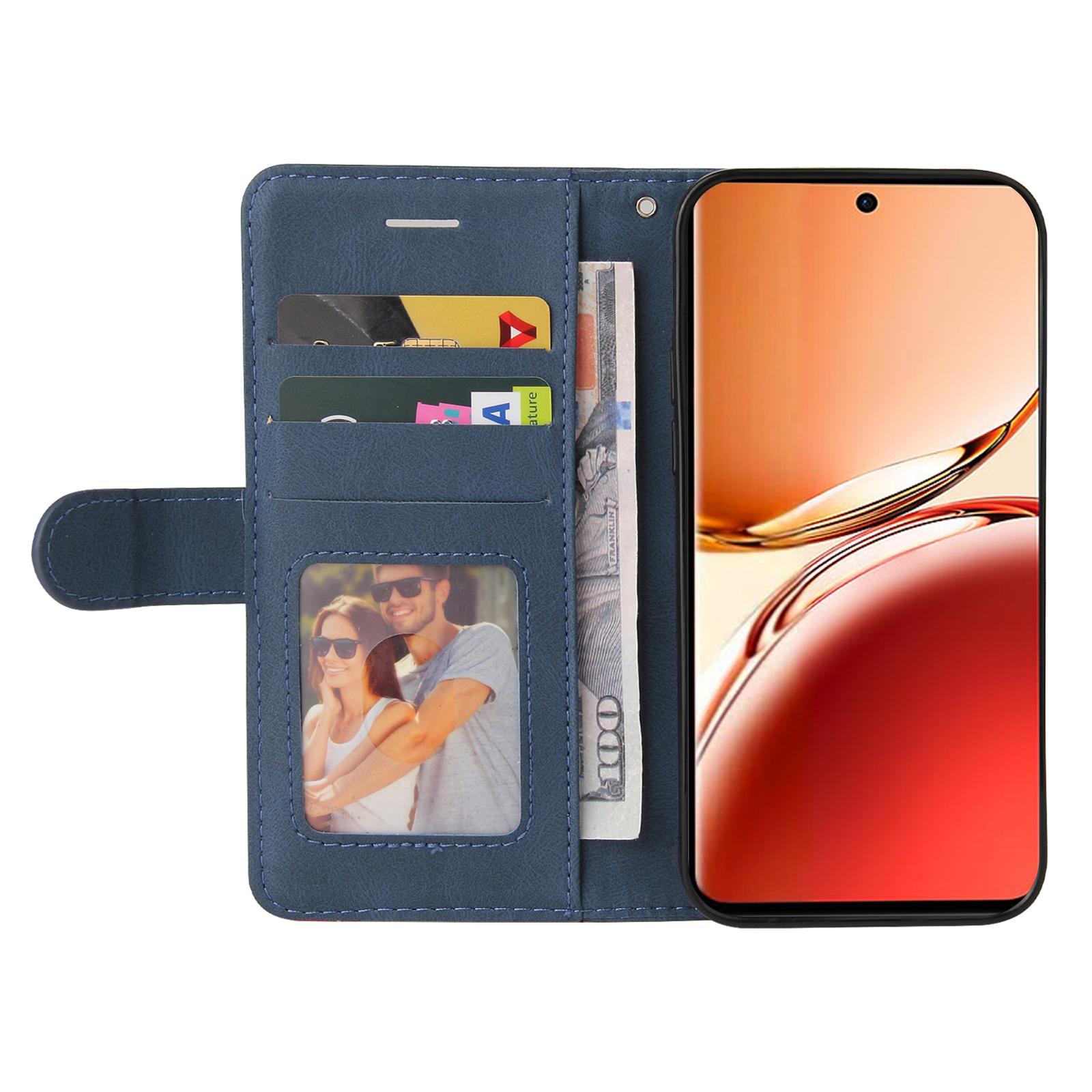 

For Oppo Reno12 F 4G Leather Case Wallet Stand Color Splicing Phone Cover Blue