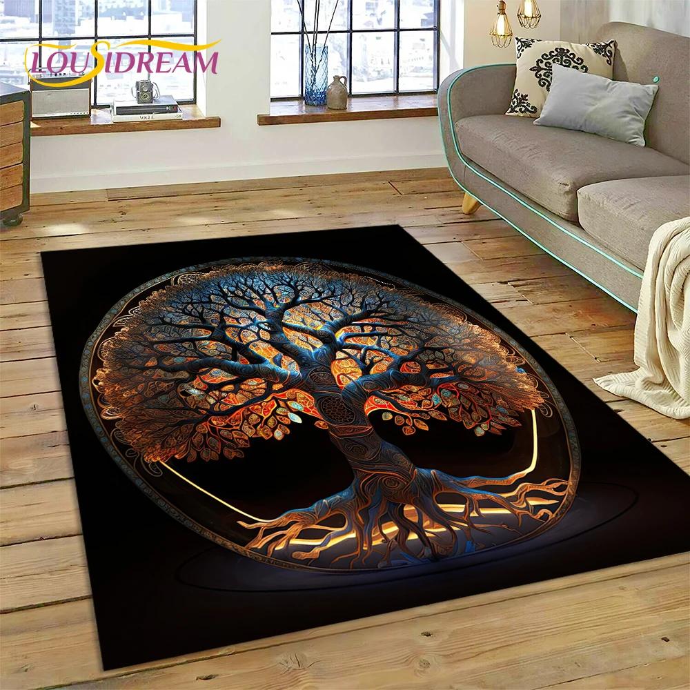 3D Hayat Ağacı Doğa Viking Yggdrasil İskandinav Halı Oturma Odası Yatak Odası Dekoru,Kaymaz Dekorasyon Kanepe Kapı Paspası Hediyesi