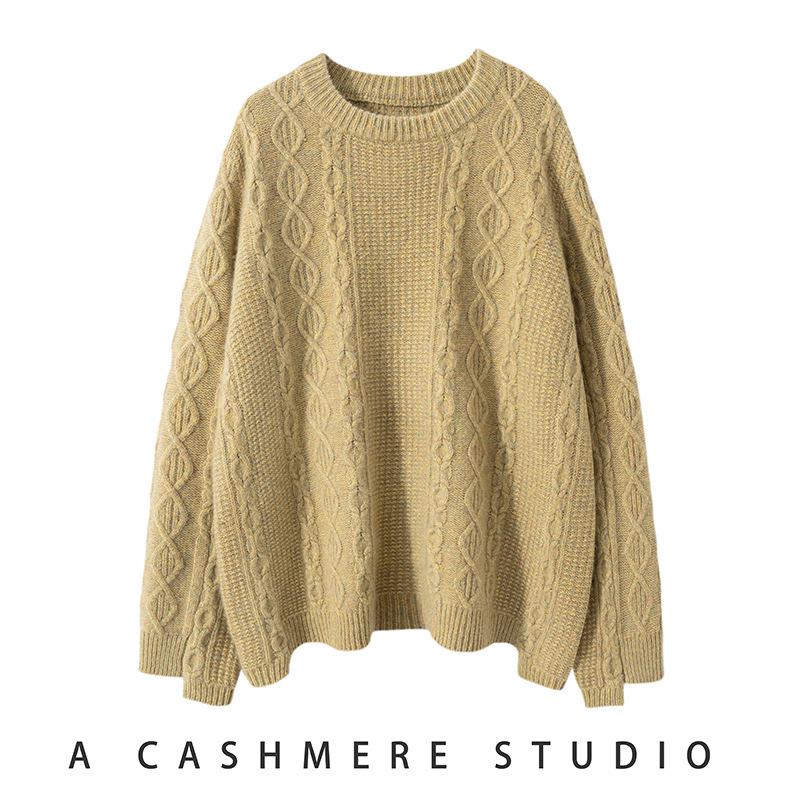 

Винтажный женский свитер из меланжевой пряжи, тяжелый, из чистого кашемира, с кабельным узором One Size