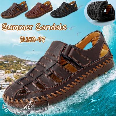 Pánske letné duté kožené sandále Priedušné vintage kožené topánky Ležérne Outdoor Ploché brodiace mokasíny Plážové papuče