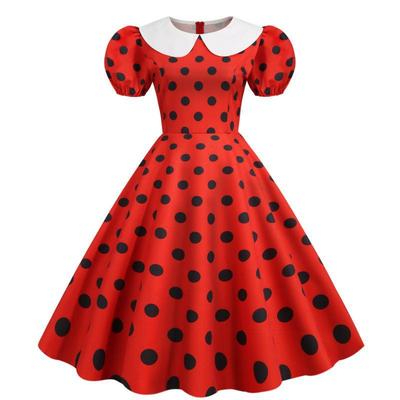 Retro-weißes Polka Dot Swing-Kleid mit großem Revers