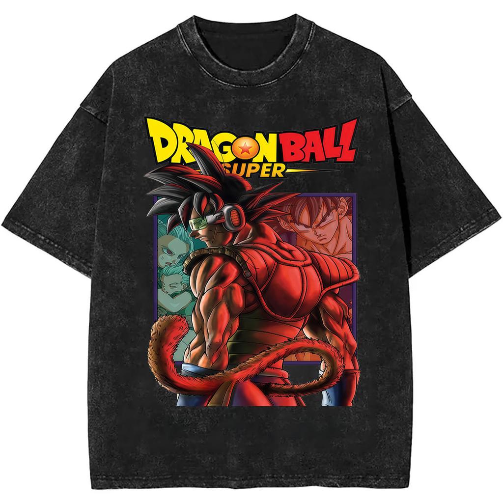 2026 Summer Dragon Ball Nostalgic T-Shirt 100% Cotton Heavyweight Washed Retro Oversized Men's Anime Print Streetwear Unisex