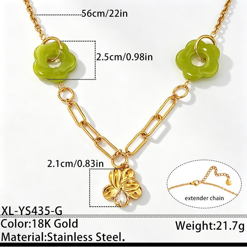 Stainless Steel Resin Pendant Necklace Sweet Zircon Flower Spliced Necklace Exquisite Romantic Dinner Jewelry As Gifts for Women