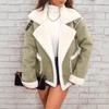 Women's Brown and White Contrast Faux Shearling Jacket with Gold Buttons