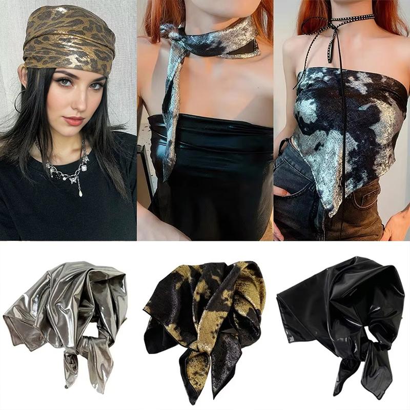 Y2K Tekutá Stříbrná Punk Leopardí Vzor Cool Hadí Vzor Hip-Hop Styl Metalický Retro Styl Pokrývka hlavy Oblečení na Hudební Festival 45x90cm