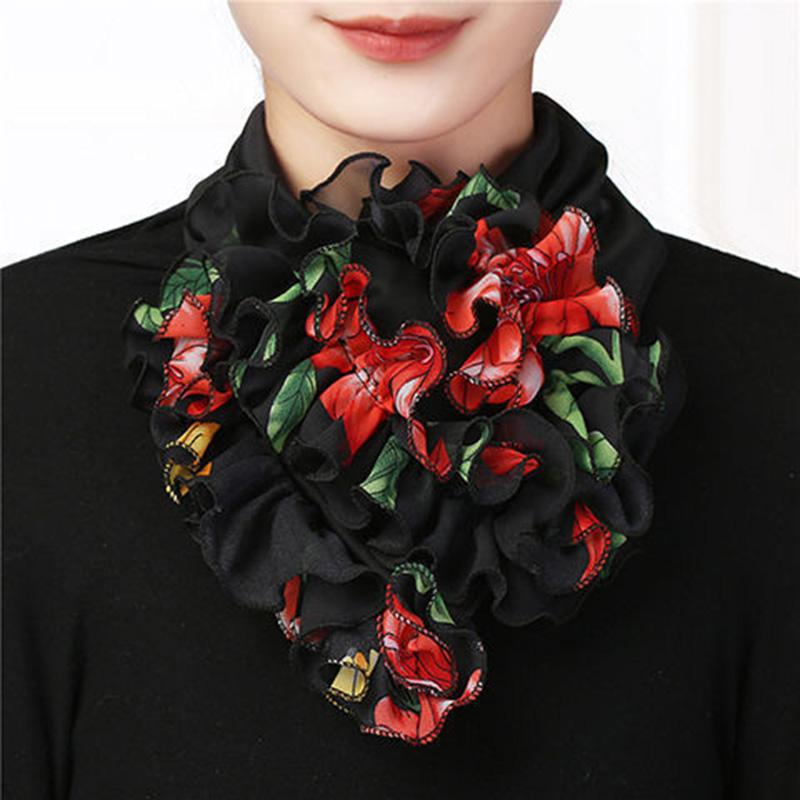 Korean Floral Chiffon Neck Guard False Collar Hedging Scarf Summer Women Ice Silk Protect Cervical Elastic Bib Headneck P51