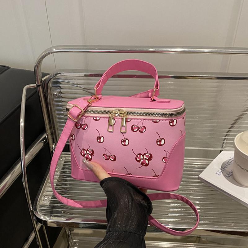 Chic Small Square PU Bag with Cherry Design Women's Trendy Crossbody Bag Sophisticate Commuter Handbag