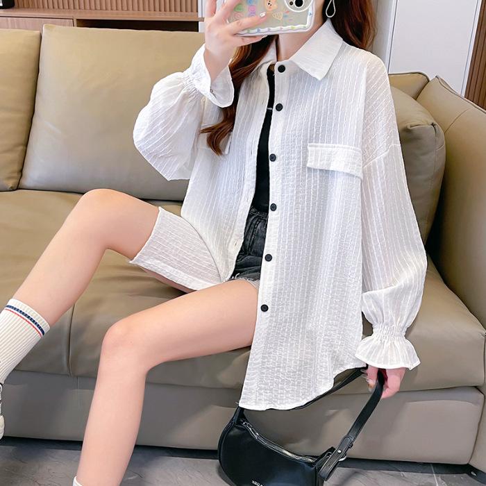 

New summer loose POLO collar versatile thin cardigan sunscreen jacket shirt female trend One size fits all белый
