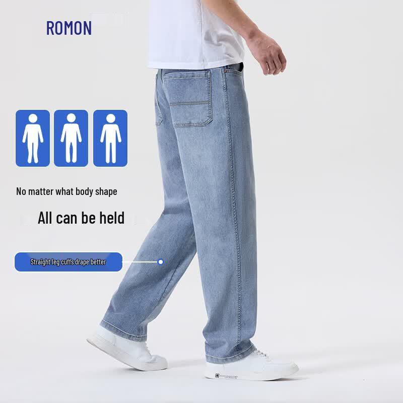 ROMON Men's Cool-Touch Ice Silk Straight-Leg Jeans