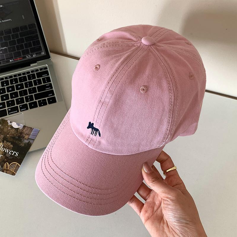 Cute Fox Embroidered Blue Baseball Hat Women In 2025 Korean Edition Head Circumference Show Face Small Duck Tongue