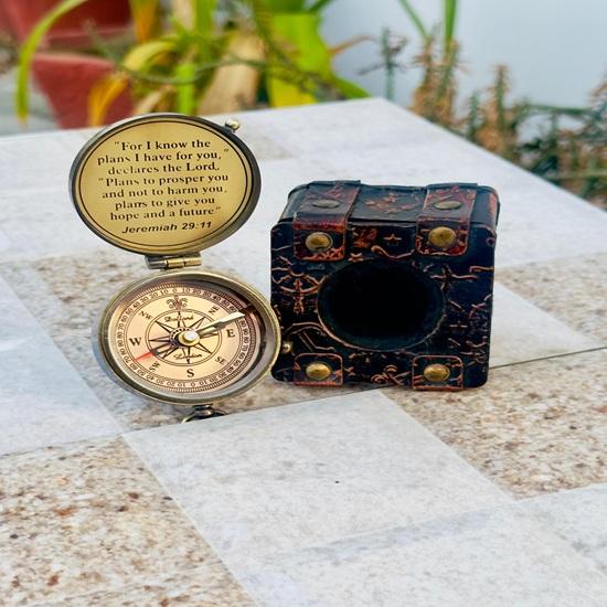 5.08 Cm Brass Engraved Compass with Leather Case Gift for Traveler, Christmas Gift Compass, Anniversary, Gift for Him, Gift for My Son