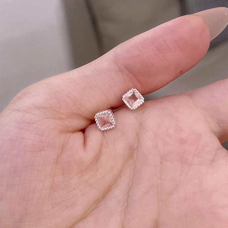 Elegant Pink Sugar Cube Stud Earrings for Women – Trendy, Versatile, and Sweet Ear Accessories