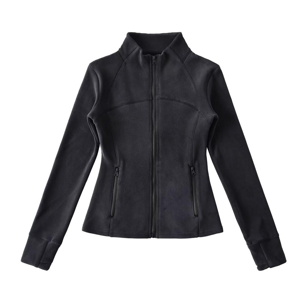 European and American style autumn and winter new solid-color coat with fleece thermal stand-up collar bottoming slim-fit top