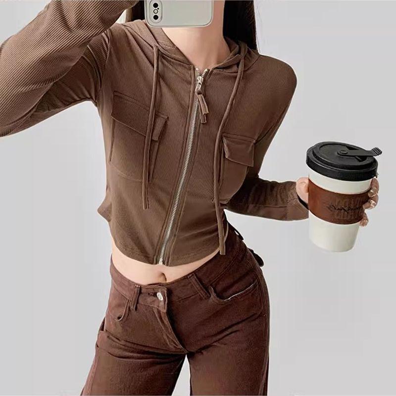 

Сексуальный облегающий топ с асимметричной молнией - Женская весенняя коллекция 2023 L кофейный