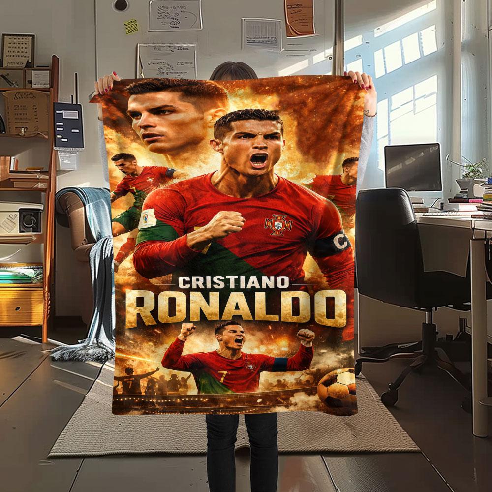 1PC CR7 Cristiano Ronaldo Patterned Flannel Blanket Suitable For All Seasons for Home Decor Warmth and Comfort Gifts Holiday Present