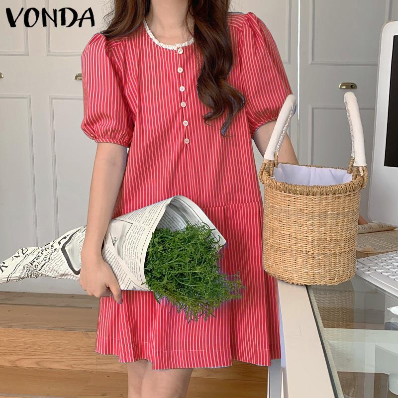 

VONDA женское короткое платье-рубашка в полоску с пышными рукавами