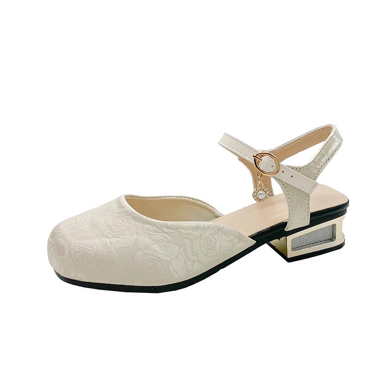 Mode 2025 Frühling Sommer Neu Retro Quadratische Zehenpartie Lässige Schuhe Damenmode Dicker Absatz Perle Sanfte Hochhackige Sandalen Schuhe Weiblich
