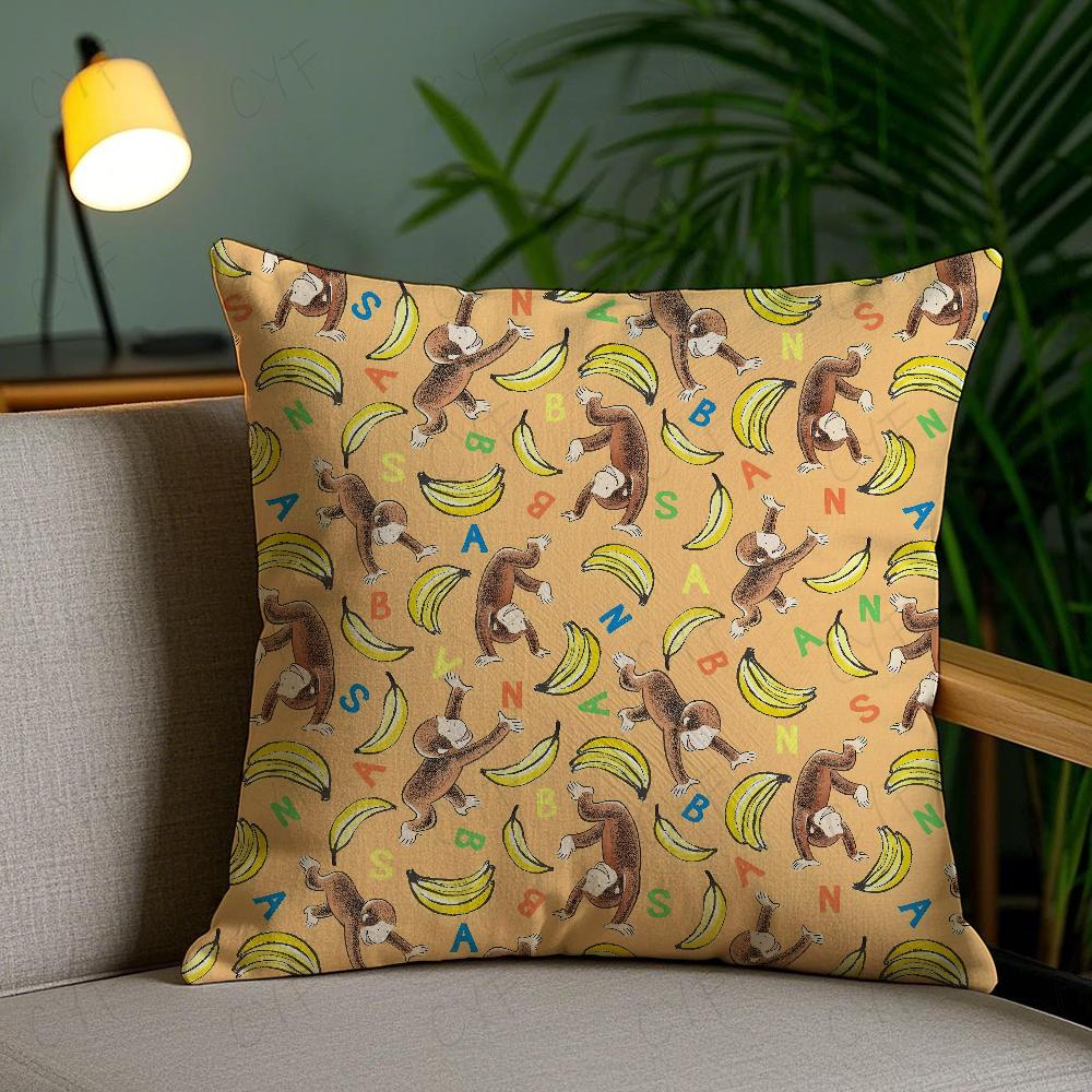 George The Curious Monkey Pillow Case Anti-dustmite Pillowcase Invisible Zipper Silky Short Plush Sofa Cushion Cover