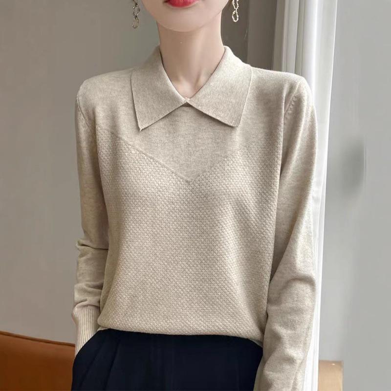 Women's Casual POLO Collar Knit Pullover - Loose Long Sleeve Autumn/Winter Lapel Sweater Design.