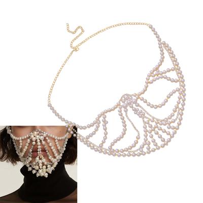 Elegant Half Mask Beads Face Accessory Cosplay Face Chain Imitating Pearls Unisex Fashion Jewelry for Party Wear
