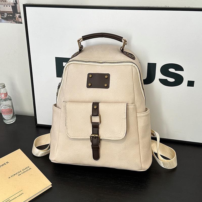 Backpack Backpack Women's Lightweight Large Capacity Oily Leather Belt Backpack Women's Fashion School Bag Hook Upgraded