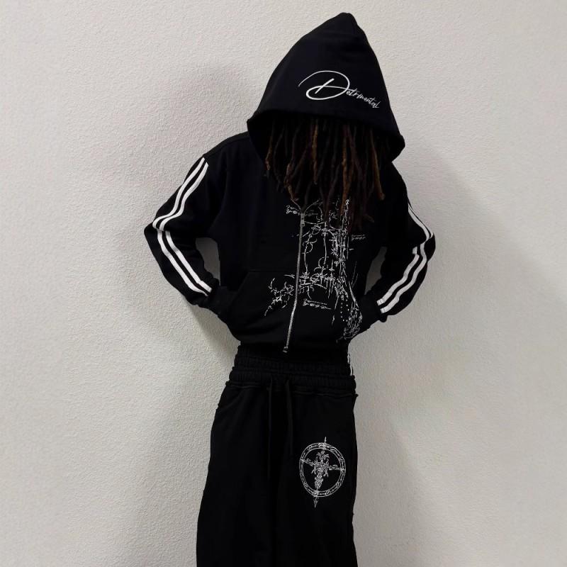 Y2K Goth Punk Zip-Up Hoodie Unisex Streetwear Oversized Cotton Sweatshirt Teens Adults