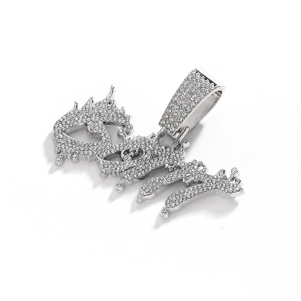European and American Hip-hop Street Rap Three-dimensional Full Diamond Flame Letters GOTIT Pendant Fashionable Trendy Men's Necklace