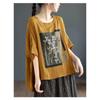 Linen T Shirt Women Art Vintage Print Loose Fashion Casual Short Sleeve Oversized Blouse Summer Trend Thin