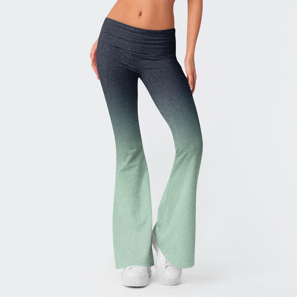 Damen Mode Gradient Slim Fit Schlanke Reverse Waist Niedrige Taille Elastische Taille Schlaghose
