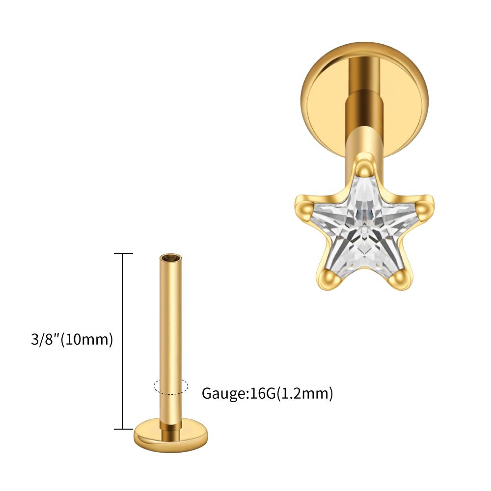Right Grand ASTM F136 Titanium Star CZ Cartilage Earring 16G Dainty Star Flat Back Stud Tragus Conch Helix Nose Labret Piercing