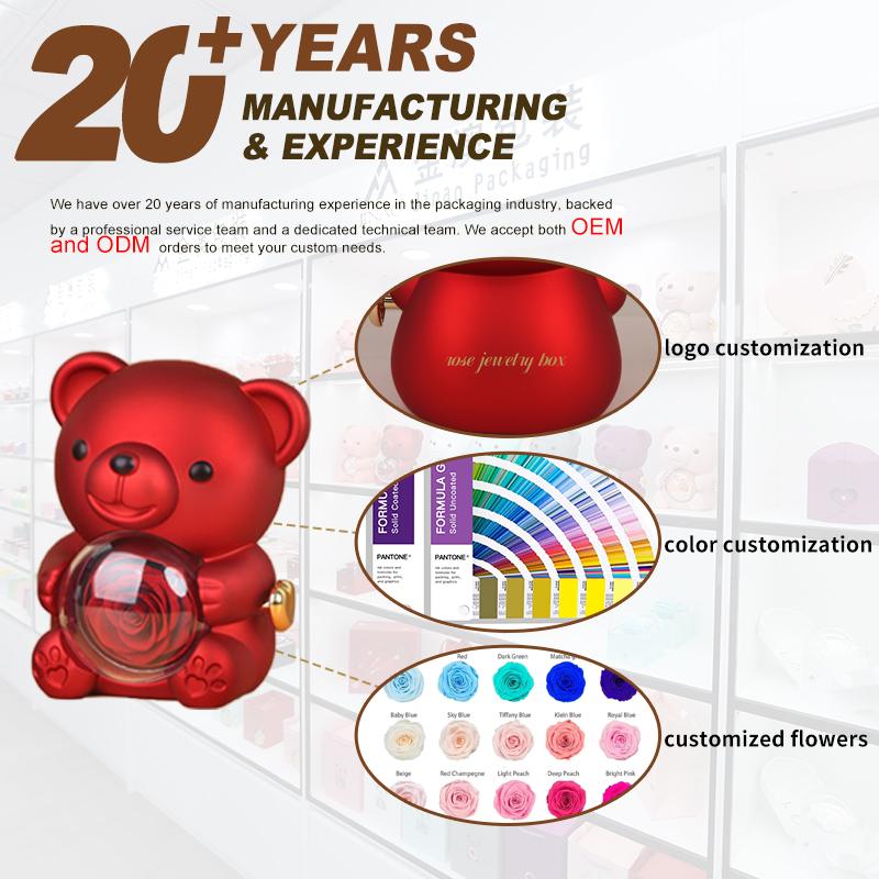 Manual Rotating Preserved Flower Jewelry Box with Necklace Ring Holder Luxury Acrylic Eternal Rose Box for Anniversary Gift