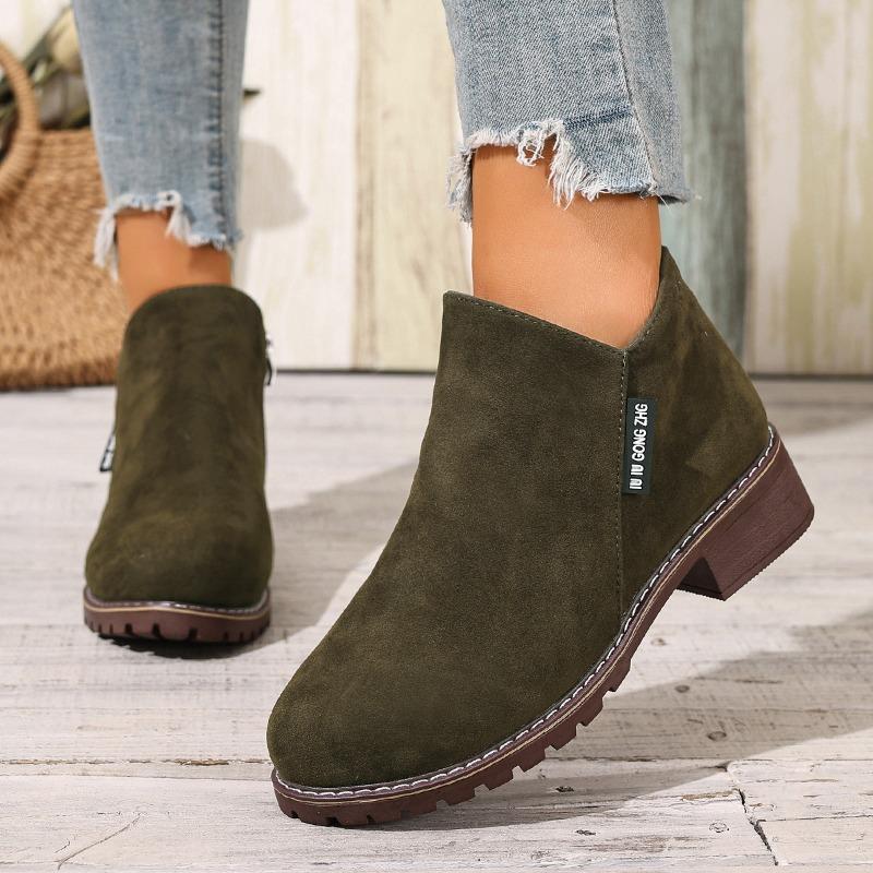 Autumn and winter new short tube retro matte short boots women's thick heel Martin boots side zipper women's shoes