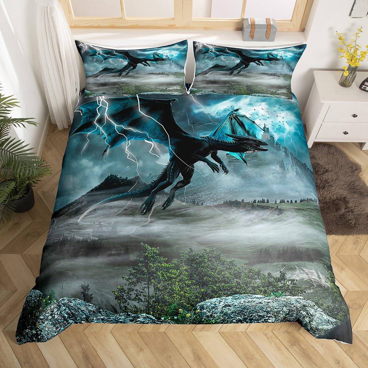 

Lightning Duvet Covers For Kids Teens Queen Lightweight Down Quilt Covers Bedroom Decor 2 Pillowcases 1 Duvet Cover No Comforter EU Single(135x200cm)